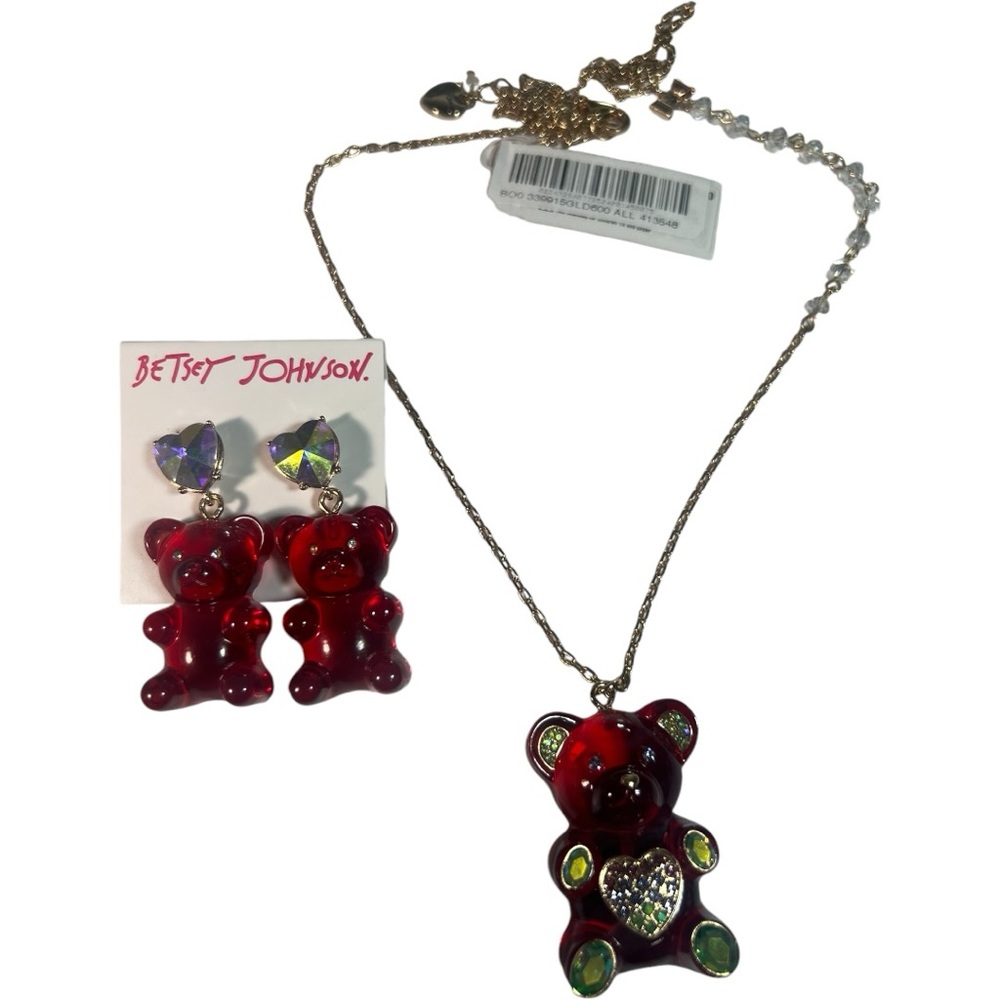 Betsey Johnson Gummy bear red Necklace Rhinestones gold necklace. NWT - Picture 4 of 5